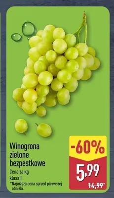 Winogrona zielone bezpestkowe promocja w Aldi