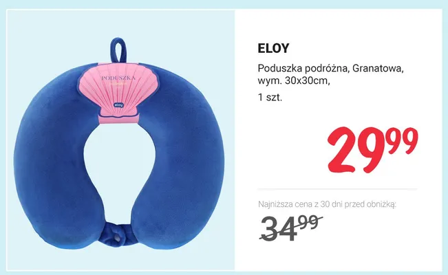 Poduszka podróżna ELOY granatowa 30x30 cm promocja w Rossmann