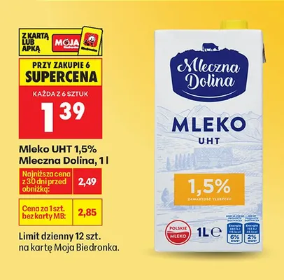 Mleko UHT 1,5% promocja w Biedronka