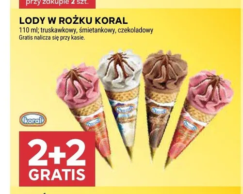 Lody w rożku truskawkowe Koral promocja w Stokrotka
