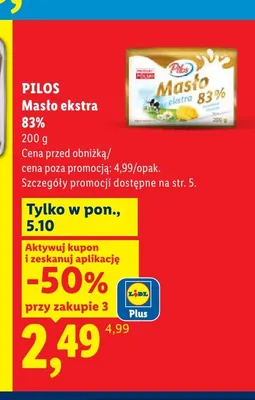 Masło ekstra Pilos 83% promocja w Lidl