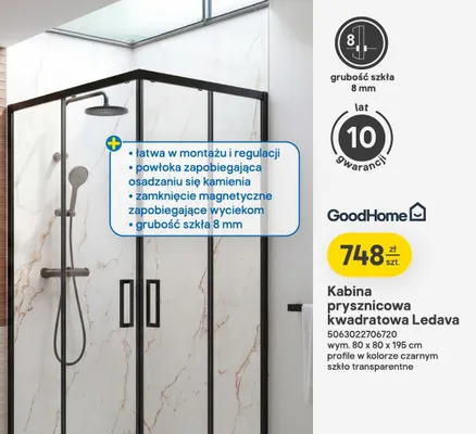 Kabina prysznicowa kwadratowa GoodHome Ledava promocja w Castorama