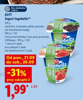 Jogurt Jogobella brzoskwinia-mango Zott promocja w Lidl