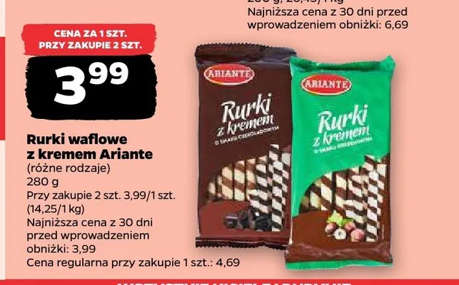 Rurki waflowe z kremem Ariante promocja w Netto
