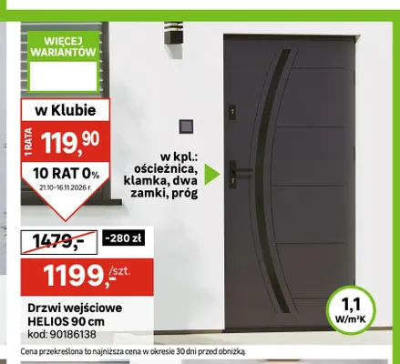 Drzwi wejściowe Helios 90 cm promocja w Leroy Merlin