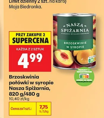 Brzoskwinia połówki w syropie Nasza Spiżarnia promocja w Biedronka