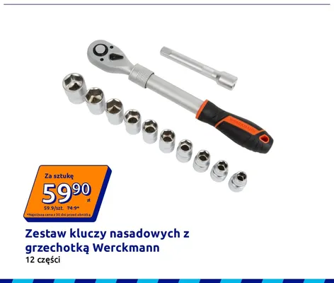 Zestaw kluczy nasadowych z grzechotką Werckmann 12 części promocja w Action