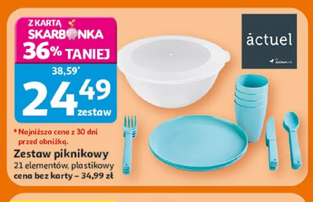 Zestaw piknikowy 21 elementów plastikowy promocja w Auchan