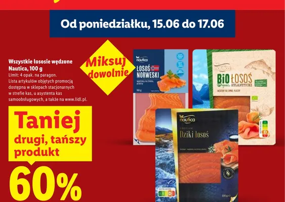Łosoś norweski wędzony na zimno plastry Nautica promocja w Lidl