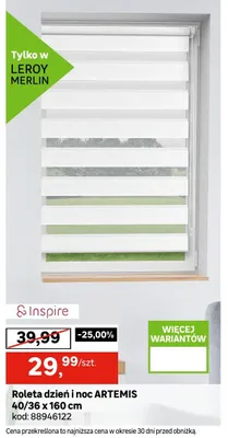 Roleta dzień i noc ARTEMIS 40/36x160cm promocja w Leroy Merlin