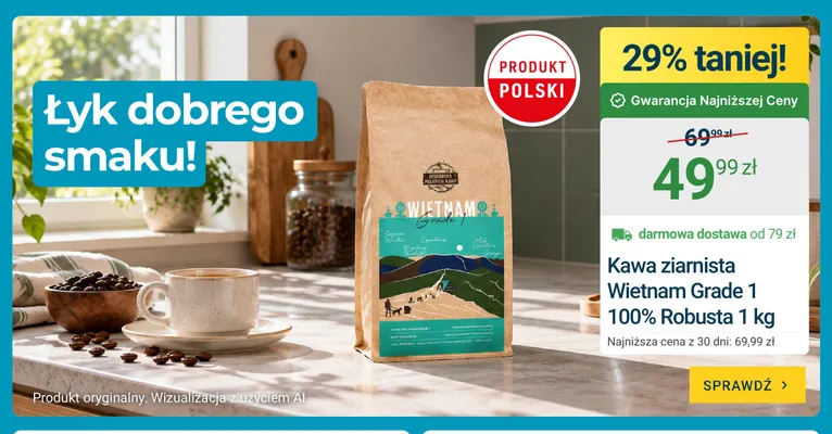 Kawa ziarnista Wietnam Grade 1 100% Robusta Beskidzka Palarnia Kawy promocja w ERLI
