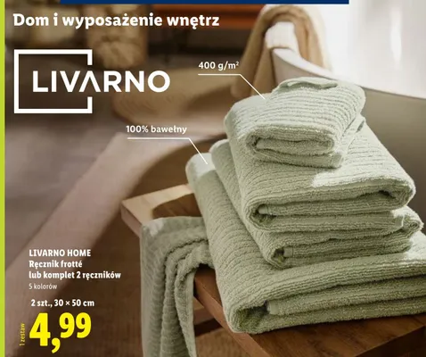 Ręcznik frotté LIVARNO HOME 2-pak 30x50cm 400g/m2 100% bawełny promocja w Lidl