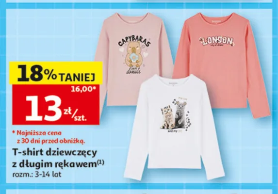 T-shirt dziewczęcy z długim rękawem promocja w Auchan