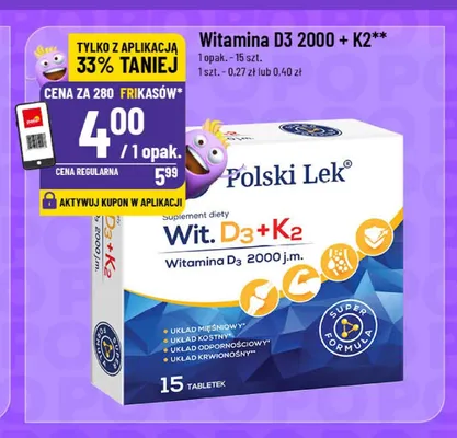 Suplement diety Witamina D3 2000 + K2 Polski Lek promocja w POLOmarket