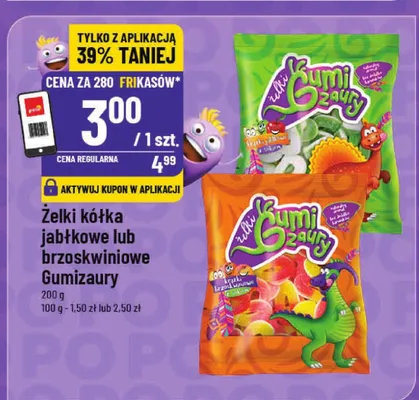 Żelki kótka jabłkowe lub brzoskwiniowe Gumizaury promocja w POLOmarket