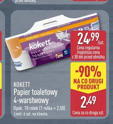 Papier toaletowy 4-warstwowy 10-pak Kokett promocja w Aldi