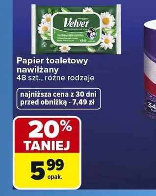 Papier toaletowy nawilżany Velvet promocja w Carrefour