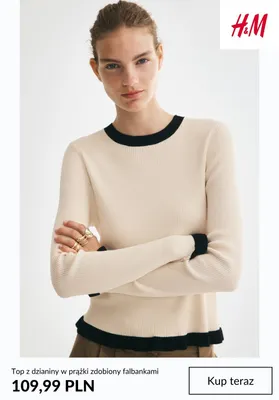 Top z dzianiny w prążki zdobiony falbankami H & M promocja w H&M