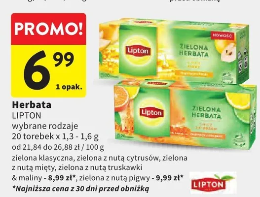 Herbata Lipton zielona klasyczna promocja w Intermarche