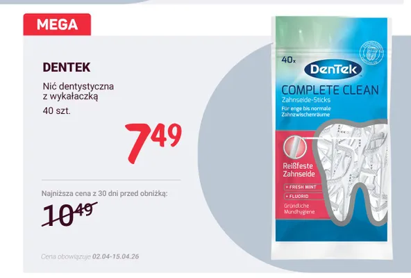 Nić dentystyczna z wykałaczką promocja w Rossmann