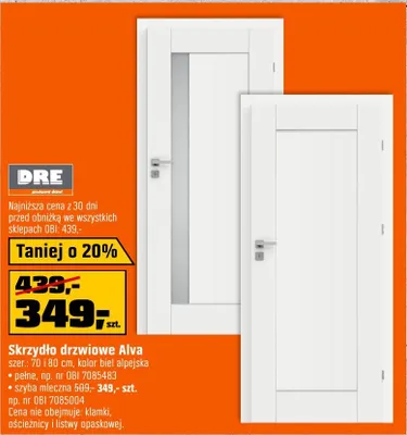 Skrzydło drzwiowe Alva białe alpejska promocja w OBI