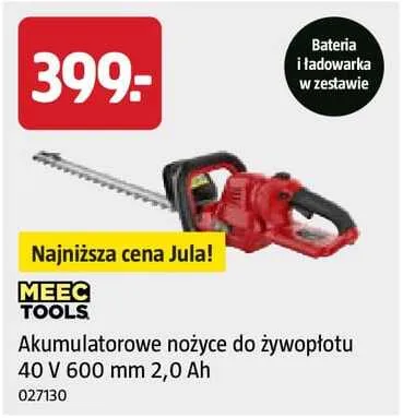 Akumulatorowe nożyce do żywopłotu Meec Tools 40V 600mm 2,0Ah promocja w Jula
