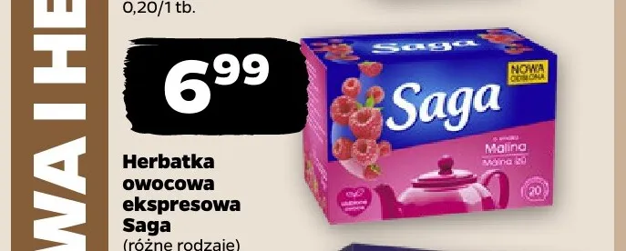 Herbatka owocowa ekspresowa Saga promocja w Netto