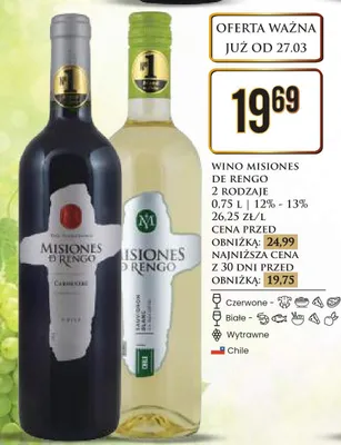 Wino Misiones De Rengo 2 rodzaje promocja w Dino
