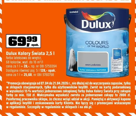 Farba lateksowa do wnętrz, 68 kolorów, wyd. do 15 m²/l promocja w OBI