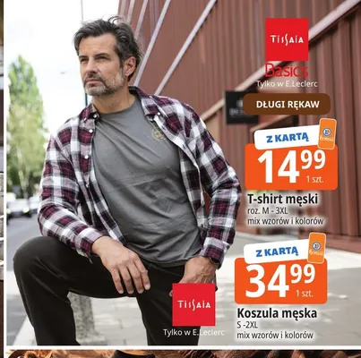 T-shirt męski z długim rękawem Tissaia promocja w Leclerc