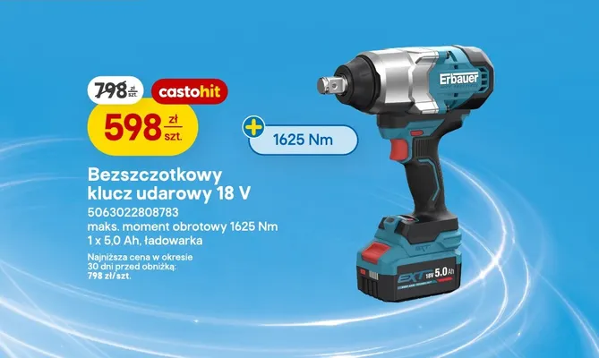 Bezszczotkowy klucz udarowy Erbauer promocja w Castorama
