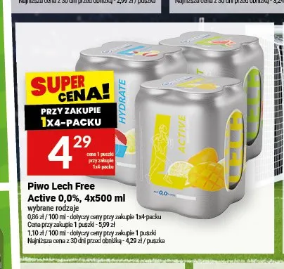 Piwo bezalkoholowe Lech Free Hydrate promocja w Twój Market