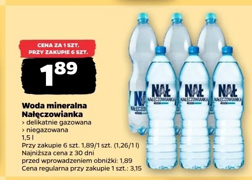 Woda mineralna delikatnie gazowana Nałęczowianka promocja w Netto
