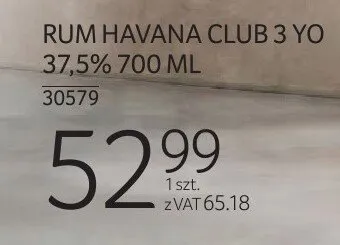 Rum RUM HAVANA CLUB 3 YO 37,5% 700 ML promocja w Selgros