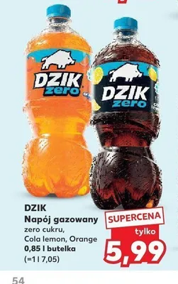Napój gazowany Dzik Zero Orange promocja w Kaufland
