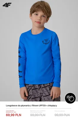 Longsleeve do pływania z filtrem UPF50+ chłopięcy 4F promocja w 4F