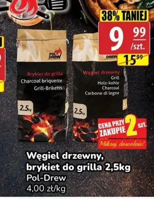 Węgiel drzewny, brykiet do grilla Pol-Drew promocja w API Market