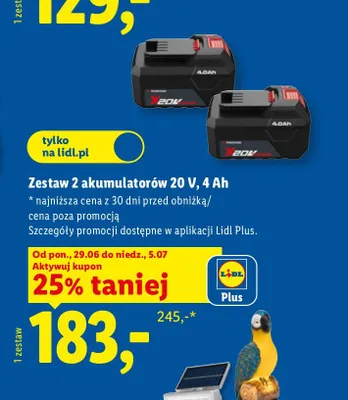 Zestaw 2 akumulatorów Parkside 2-pak 20V 4Ah promocja w Lidl