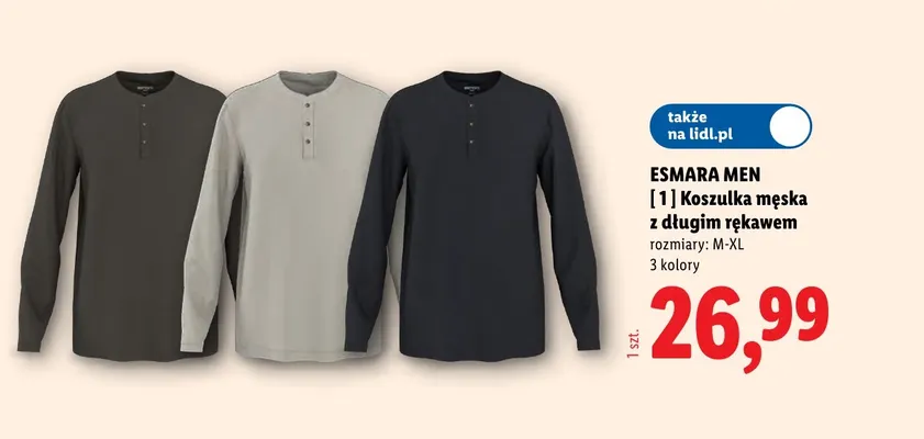 Koszulka męska z długim rękawem khaki promocja w Lidl