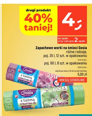 Zapachowe worki na śmieci z taśmą Gosia guma balonowa 35 l 12-pak promocja w Dealz