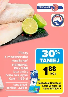 Filety z morszczuka mrożone bez skóry Herring Krymar promocja w Carrefour