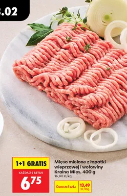 Mięso mielone z łopatki wieprzowej i wołowiny 1+1 GRATIS promocja w Biedronka