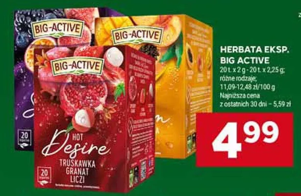 Herbata eksp. Big Active Hot Desire truskawka granat Liczi promocja w Stokrotka