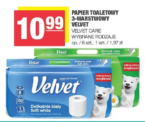 Papier toaletowy 3-warstwowy velvet promocja w SPAR