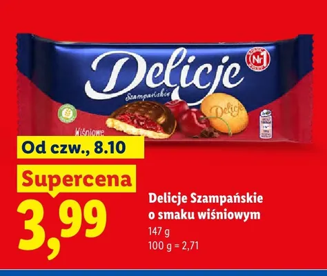 Ciastka Delicje Szampańskie o smaku wiśniowym promocja w Lidl