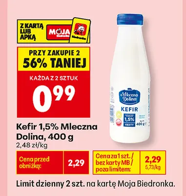 Kefir Mleczna Dolina 1,5% promocja w Biedronka