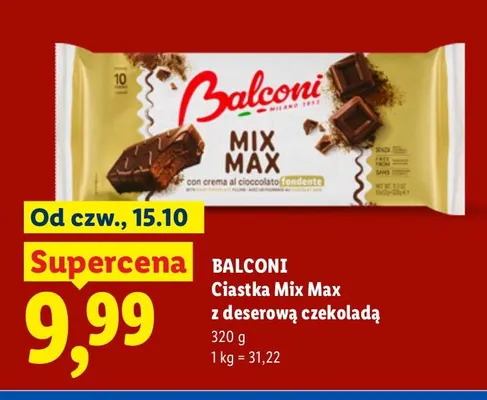 Ciastka Mix Max z deserową czekoladą Balconi promocja w Lidl