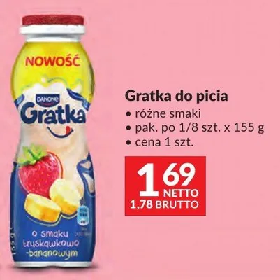 Napój Gratka do picia Danone różne smaki promocja w Makro