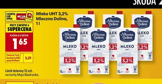 Mleko UHT 3,2% Mleczna Dolina promocja w Biedronka
