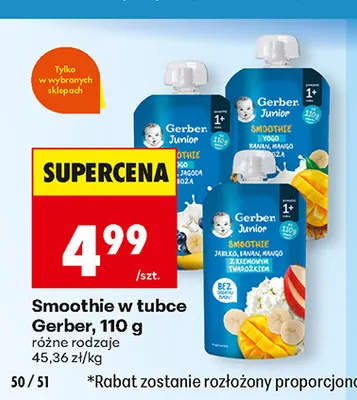 Smoothie w tubce Gerber promocja w Biedronka